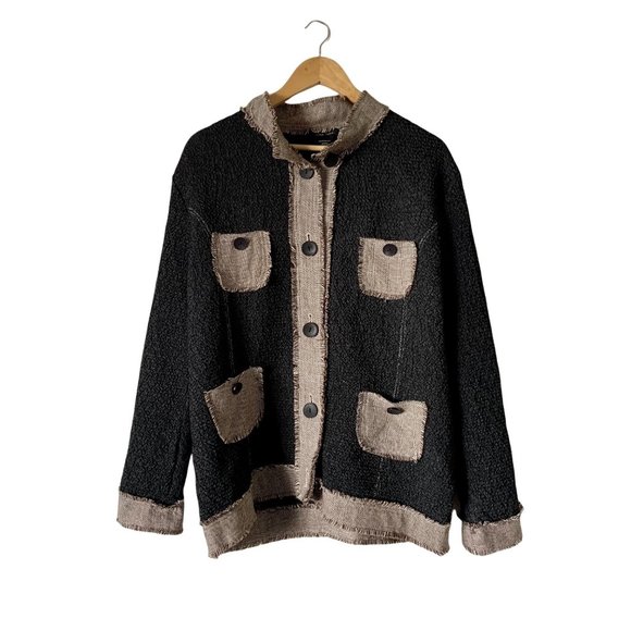 Katie Todd Jackets & Blazers - 3/$30 Katie Todd Black Button Lagenlook Crinkle Ruffle Pocket XL Jacket Cardigan